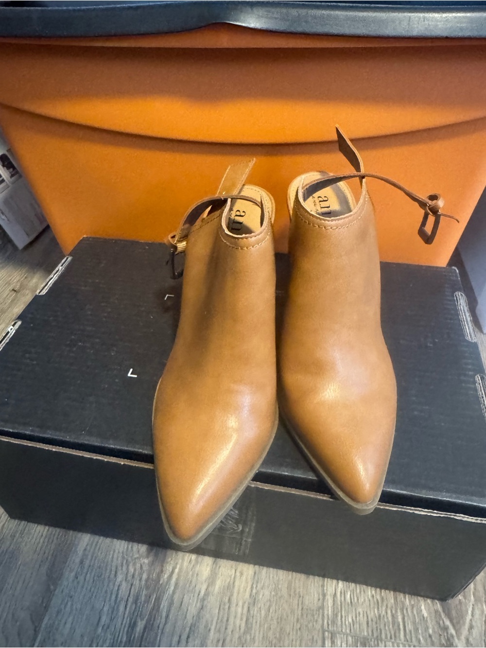 a.n.a Tan Pointed-Toe Ankle Booties with Buckle Strap - Picture 2 of 5